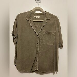 Army green linen button down shirt